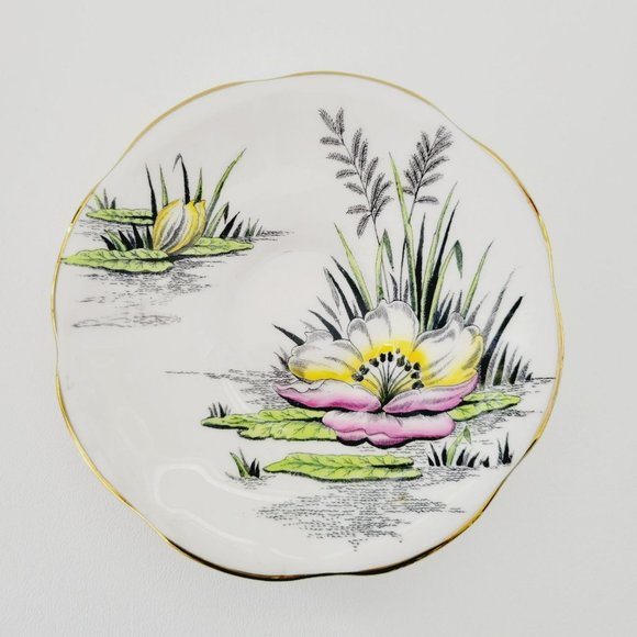 Rosina Water Lily Teacup & Saucer July Flower of the Month, Pink Black & Yellow - Picture 3 of 15